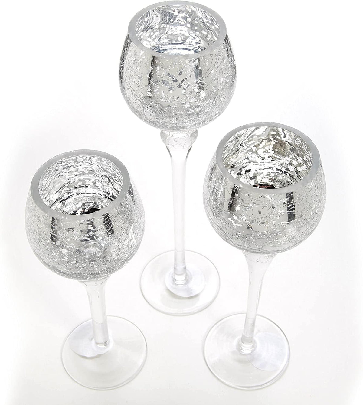 Hosley Set of 3 Metallic Crackle Glass Tealight Holders – 12", 10", 9" Elegant Home Decor, Ambient Lighting, Stylish Centerpieces & Gift Idea