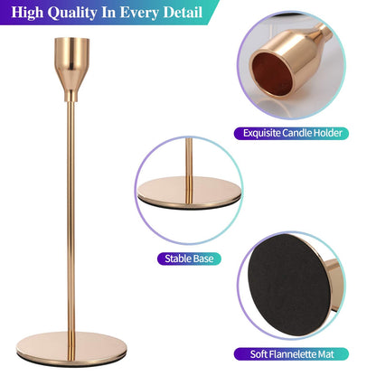 Anndason Set of 6 Pink Gold Candlestick Holders Pink Gold Candle Holder Taper Candle Holders Candle Holders Decorative Candlestick Holder for Home Decor, Wedding, Dinning, Party, Anniversary (Gold)