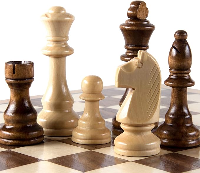 AMEROUS Chess Pieces Only Wooden Hand Carved Tournament Chessmen with 4.12 Inches King 2 Storage Bags for Chess Board Game Replacement of Missing Pieces