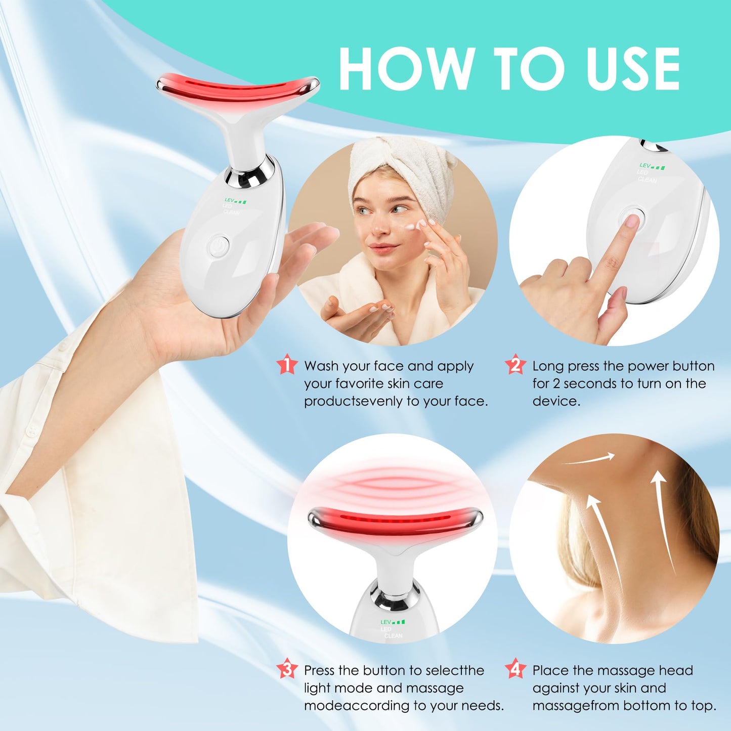 Facial Massager Red-Light-Therapy-for-Face and Neck, Face 𝖲 culpting Wand with 7 Color