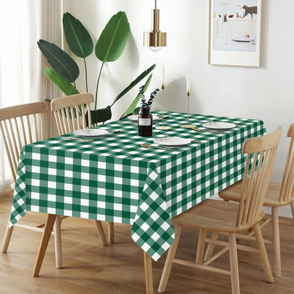QIKSION Green Gingham Tablecloth Disposable 2 Pack, 54 x 108 Inch Green and White Checkered Table Cloth for Camping, Birthday, Masters Golf Party Supplies, Rectangle, Plastic Table Cover