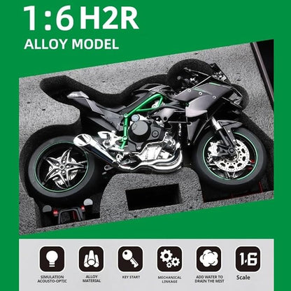 HTLNUZD 1/6 Scale H2R Alloy Diecast Motorcycle with Sound &amp Light Features High Gloss Spray Finish Rubber Tires Premium Collectible Gift (Gold H2R)