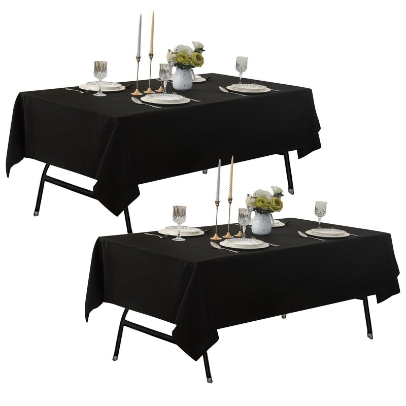 ZarzaaSik 2-Pack 90x132 inch Black Table Cloths, Solid Stain and Wrinkle Resistant Oblong Tablecloth, Premium Plain Weave Polyester Fabric Rectangle Table Linen Covers for Hotel, Wedding
