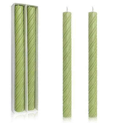 Dripless Taper Candles Unscented Grass Green Spiral Candles Smokeless Long Dinner Candles 10 Inch Long Lasting Burn Candlesticks for Home Decoration Christmas Gifts (2Pcs)