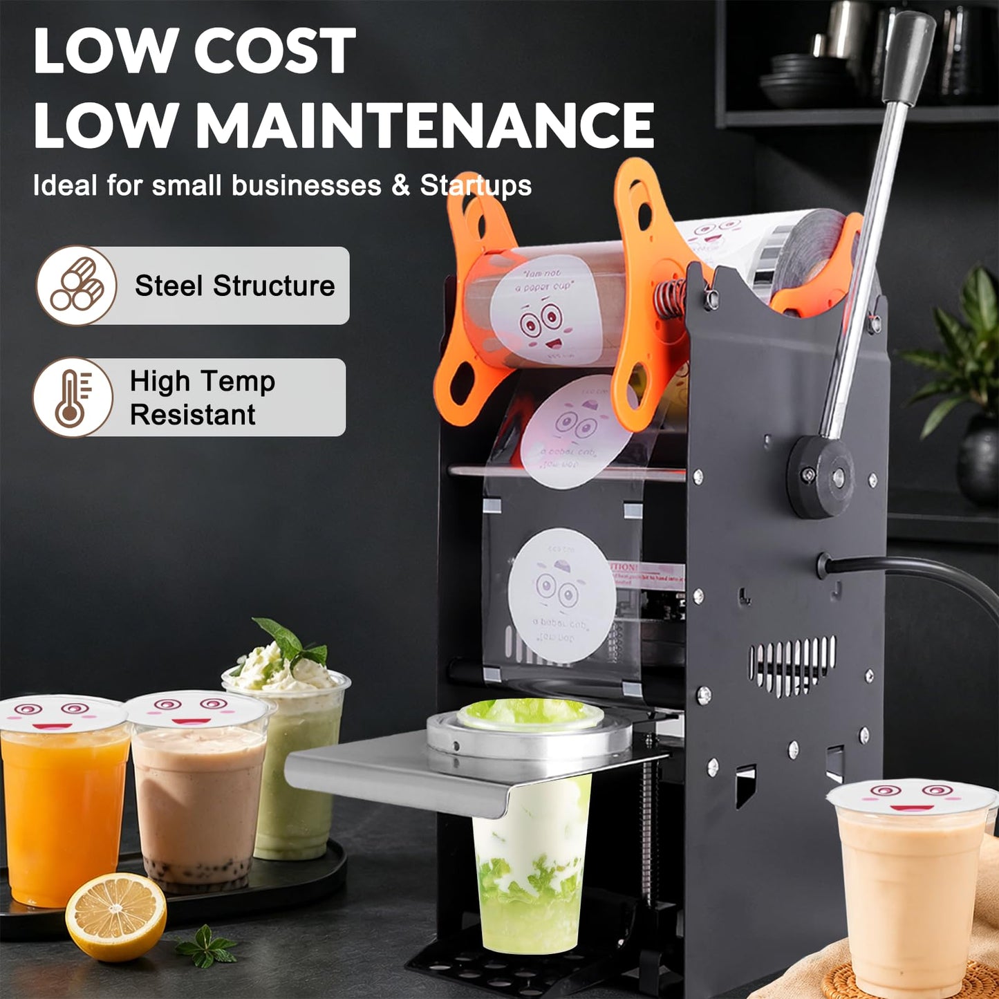 JIAWANSHUN Manual Cup Sealing Machine Electric Cup Sealer for Bubble Boba Milk Tea Cup Sealer for Height 170mm φ90mm/95mm Plastic and Paper Cup (110V)