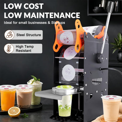 JIAWANSHUN Manual Cup Sealing Machine Electric Cup Sealer for Bubble Boba Milk Tea Cup Sealer for Height 170mm φ90mm/95mm Plastic and Paper Cup (110V)