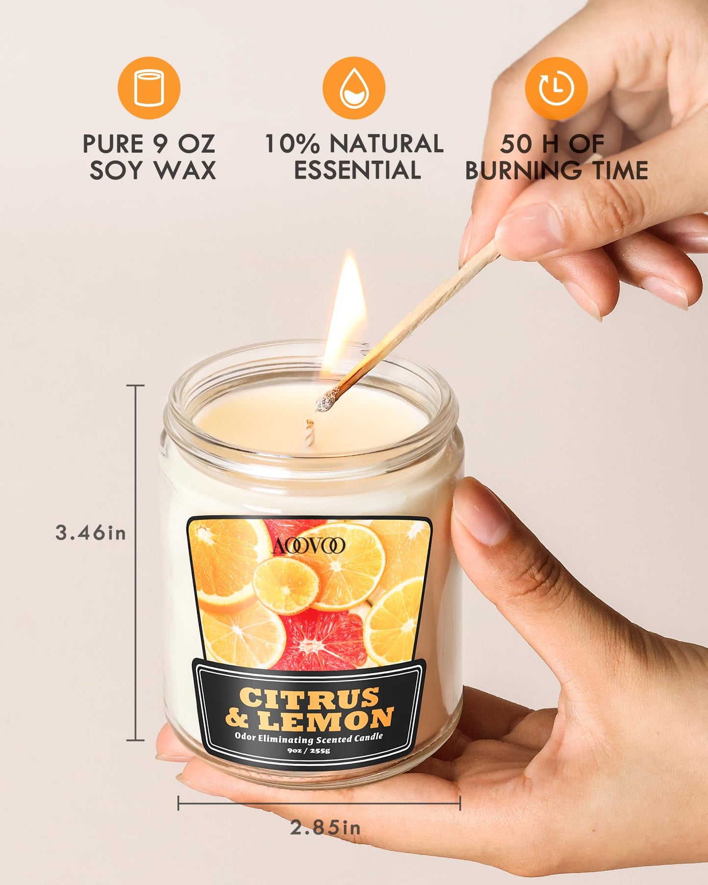 AOOVOO 4 Pack Citrus Lemon Odor Eliminating Candle - Up to 200 Hours Burn time, Eliminates 95% of Pet, Smoke, Food, and Other Smells Quickly, 36 oz Non Toxic Highly Fragranced Air Freshing Soy Candle