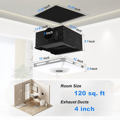 Bullro Bathroom Exhaust Fan with Bluetooth Speaker and Light, Plug & Play Installation, 230 CFM/1.5 Sone Bathroom Vent Fan, 7 RGB Lighting and 3 Music Rhythms, Remote Control, 3000K-6500K Adjustable