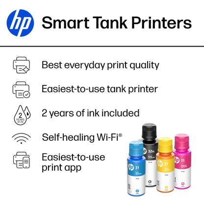 HP Smart Tank 7301 Wireless All-in-One Ink Tank Printer, Scanner, Copier with 2 Years of Ink Included, Best-for-Home Office, Cartridge-Free Refillable, AI-Enabled (28B70A)