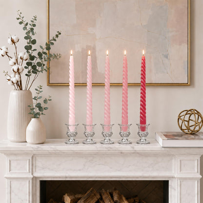 10 Inch Romantic Pink Colors Series Taper Candle Set, 10 Pack Elegant Unscented Dripless Candlesticks for Valentine’s Day, Bridal Showers and Girls' Parties and Gatherings