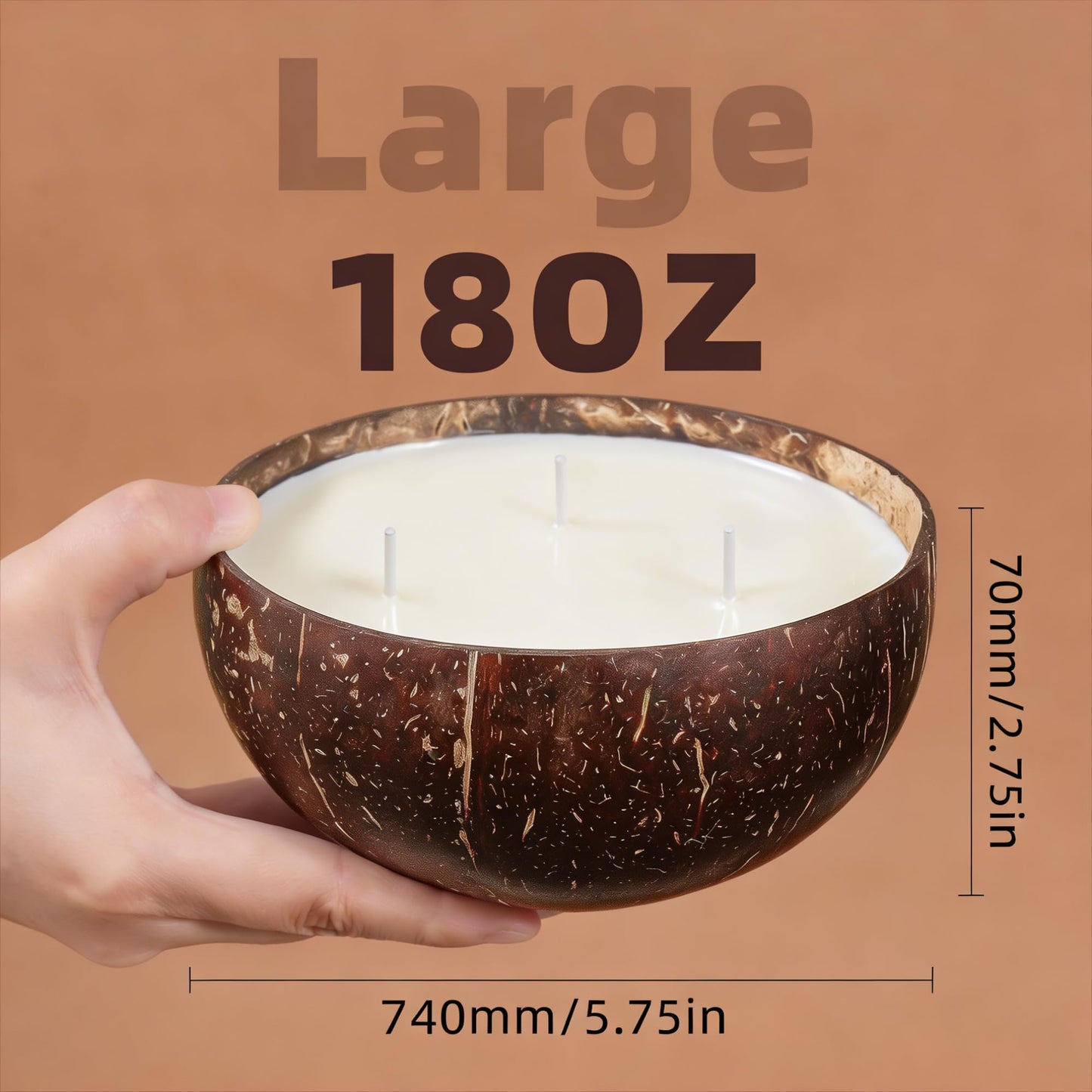 Viyffo 18oz Large Citronella Candles Outdoor, 3 Wick Citronella Candle, Natural Coconut Shell Jar, Non Toxic Soy Candle for Patio, Backyard, Deck & Camping, Rustic Decor Gift (with Fireproof Mat)