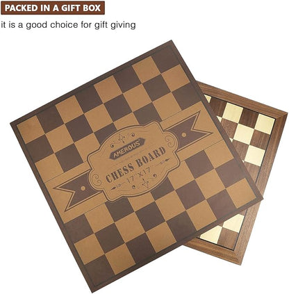 AMEROUS 17 Inches Wooden Chess Board Only Professional Tournament Chess Board Large with Gift Package - Chess Rules Beginner Chess Board Game for Adults