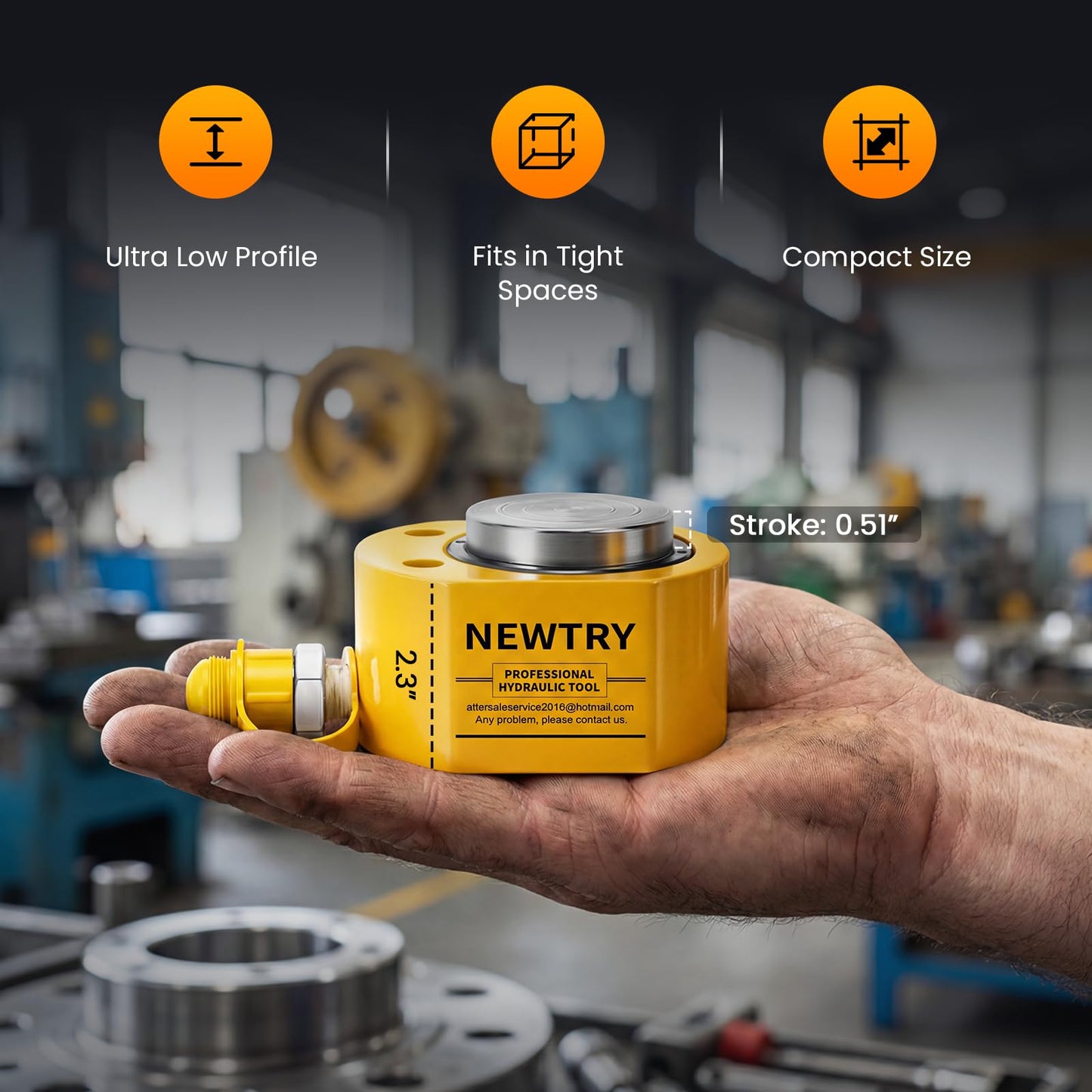 NEWTRY 20T Low Profile Hydraulic Jack Porta Power Kit + CP-180 Manual Hydraulic Hand Pump, Industrial Mini Hydraulic Cylinder, Stroke 0.47”