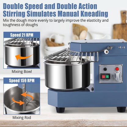 Commercial Dough Mixer 8.5QT with Timer Function, 450W Commercial Food Mixer Dual Rotating Dough Kneading Machine with Food-grade Stainless Steel Bowl, Security Shield