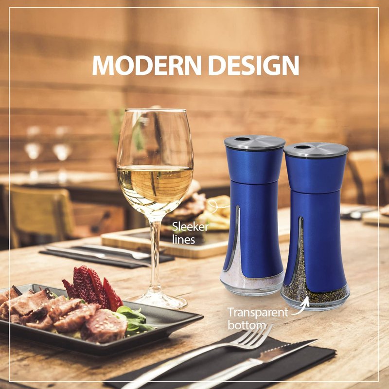 Blue Salt and Pepper Shakers by Aelga, Salt Shaker with Adjustable Pour Holes, Blue Kitchen Accessories, Decor for Kitchen,Restaurants,Camp,BBQ