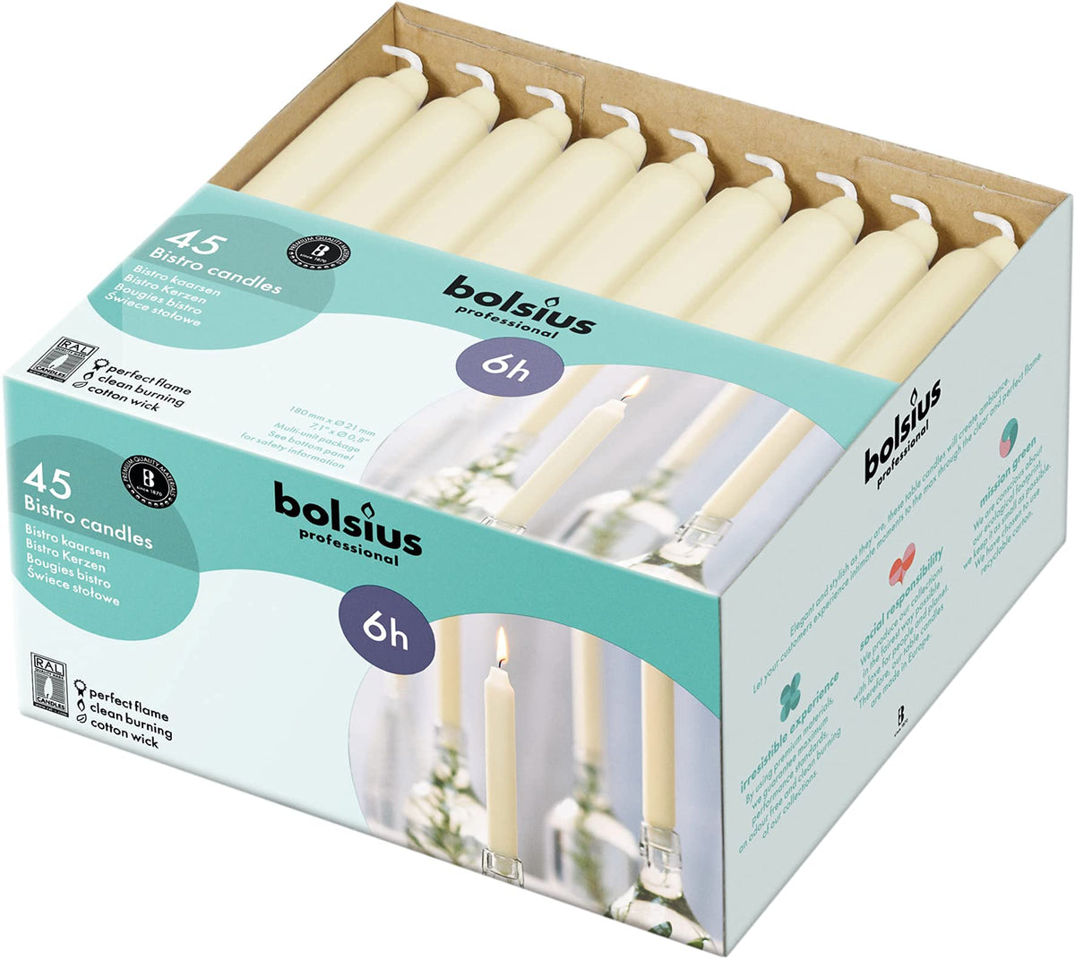 BOLSIUS Ivory Household Candles Bulk Pack 45 Count - Unscented Dripless 7 Inch Dinner Candlesticks - 6+ Hours Burn Time - Premium European Quality - Consistent Smokeless Flame - 100% Cotton Wick