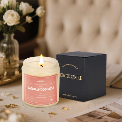 Sandalwood Rose Candle for Home Scented| Natural Soy Non Toxic Candles| Long Clean Burning Aromatheraphy Jar Candel| Women,Men Gift for Autumn,Winter, Halloween,Thanksgiving,Relaxing| 9oz