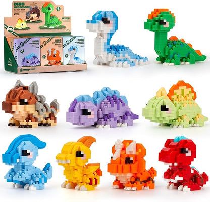 HIGH GODO Dinosaur Party Favors Dinosaur Toys 9 Pack Mini Dinosaurs Building Blocks Sets Goodie Bags Stuffers Gifts for Adults Teens Age 14+