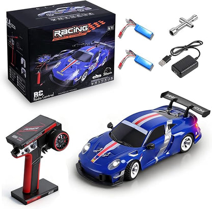 Wltoys 284019-A RC Drift Car 1:28 Scale 30KM/H High Speed RC Drift Car with LED Lights Gyroscope and Professional Chassis 2.4GHz 4WD RTR Rally Cars for Teens Adults (Blue)