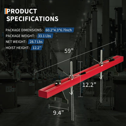 DEXSO Engine Hoist and Engine Support Bar Combo, 2 Ton Folding Hydraulic Engine Crane, 4400 LBS Cherry Picker, 1100 LBS 2 Point Lift Holder Hoist Dual Hooks, Red