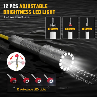 Sewer Camera 100FT, Can Connect External Monitor, Zoom in and Out, IP68 Waterproof, 12 pcs Adjustable Light, Plumbing Snake Cam with DVR Pipe Video Inspection, for Sewer Line, Drain, Duct, Plumbing