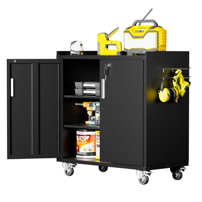 LCAOPC Metal Storage Cabinet with Wheels - Lockable, Rolling Tool Cabinet for Home, Office, Garage & Workshop - Black