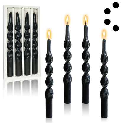 Black Taper Candles 10 Inch Twisted Taper Candle 4 Pack Halloween Candle Sticks Dripless Unscented Candles Stick for Wiccan Rituals Funeral and Memorial Services Wedding Home Party Decor