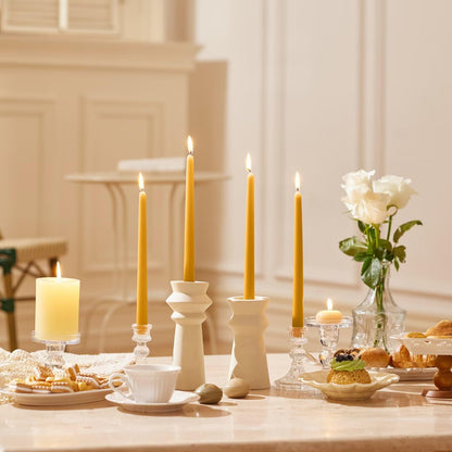 Pickood 12-Inch Tall Dripless Taper Candles Set of 4 - Mustard Yellow Tapered Candles, Perfect for Spring - Smokeless, Unscented, Long Burning - Hand Poured, Colored Tall Candlesticks - Mustard
