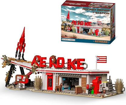 TOY PLAYER Rocket Architecture Building Block Set Including Weapons Signboard and Gas Station Accessories MOC Merchandise Model Collectors Toys Birthday Gift for Adults &amp Ages 14+ (1526PCS)