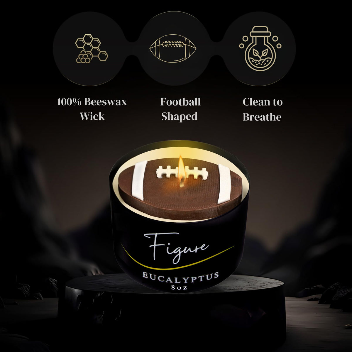 All-Natural Football Candle – Eucalyptus Scent | Hand-Poured in The USA | Beeswax & Soy Wax | Essential Oils | 100% Beeswax Wick | Premium Gift Box | Candle Gifts for Men & Women