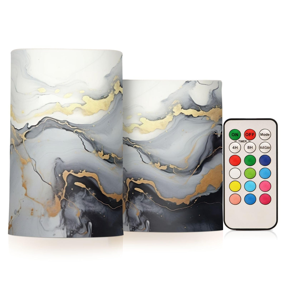 GUIJI Black Marble Flameless Candles with Remote, Set of 2 Battery-Operated Pillar Candles for Home, Christmas, Party Decor