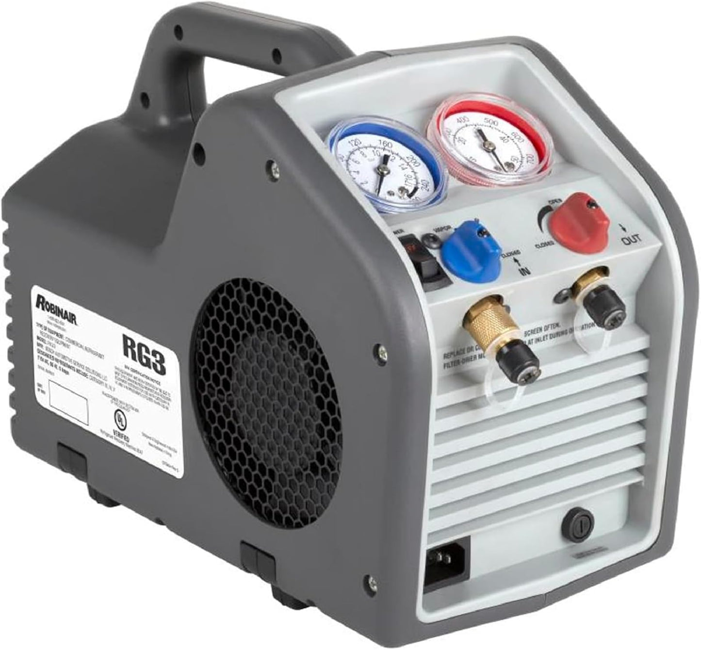 Robinair RG3 Portable Liquid and Vapor Refrigerant Recovery Machine - Compatible with Common CFC, HFC, HCFC Refrigerants Including R-410A; 115V, 60Hz