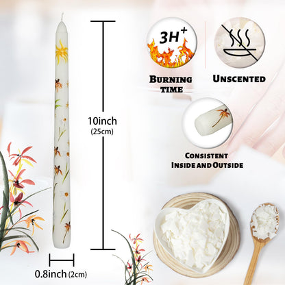 Floral Taper Candles 10 Inch Tall Unscented Handmade Renanthera Coccinea Print Long Burning Elegant Candlesticks for Wedding Dinner Home Decor