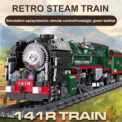 French 141R Steam Locomotive Building Bricks Set -Retro Steam Train Building Toy Sets Large Locomotives Display Toy with Train Tracks for Adults (1782 PCS)