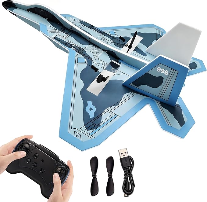Rc Plane Remote Control Airplane For Boys Kids 6+ Adults Toy Flying Airplane Skyriders Rc Jet Easy To Fly Outdoor Glider For Kids &amp Beginners (Black-Blue)