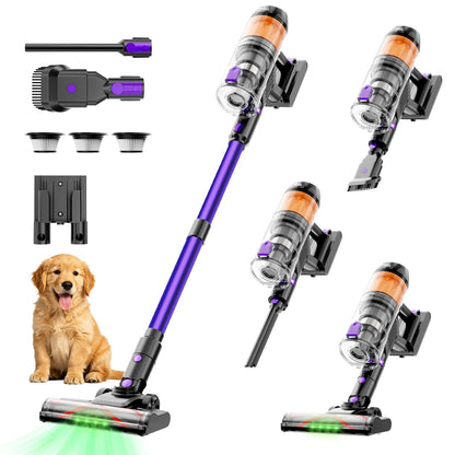 COTIAR Cordless Vacuum Cleaner, 500W 40KPa 60Mins Vacuum Cleaners for Home, Wireless Vacumm Anti-Tangle Rechargeable Vacuum with Green Light for Pet Hair/Carpet/Hardwood Floor, Purple