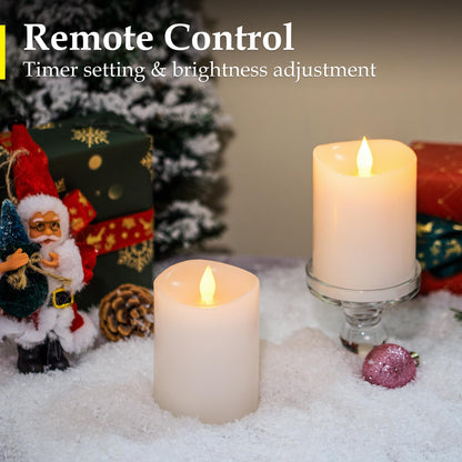 Woocodowe 3"x4" Flickering Flameless Battery Candles with Timer, White Realistic LED Pillar Candles, Set of 2 Large Remote-Operated Candles for Home Indoor/Outdoor & Holiday Decor