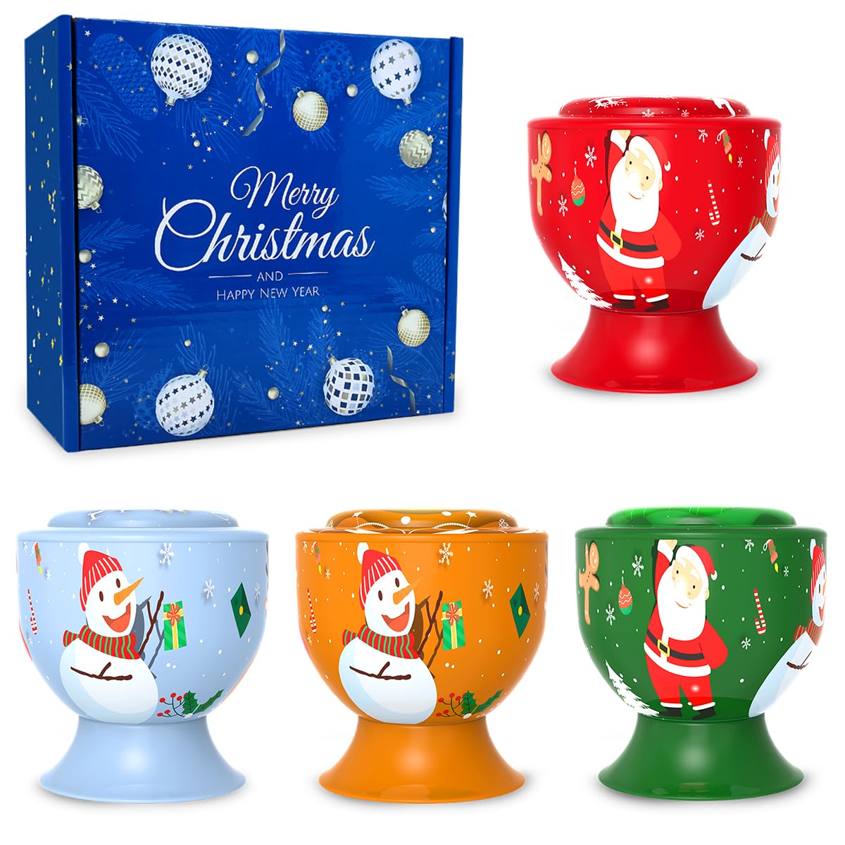 Set of 4 Christmas Snowman Santa Claus Scented Candles Gift Set for Home Women, 4.4oz Natural Soy Wax Strong Cedar, Lavender, Apple&Cinnamon and Vanilla&Jasmine Aromatherapy Candles