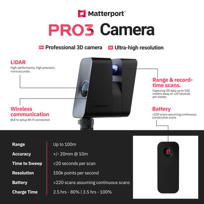 Matterport Pro3 3D Lidar Scanner Digital Camera for Creating Professional 3D Virtual Tour Experiences with 360 Views and 4K Photography for Indoor and Outdoor Spaces with Trusted Accuracy