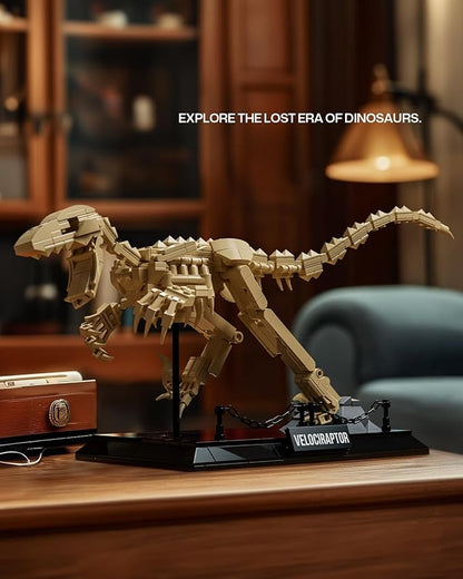 Nifeliz Velociraptor Fossil Model Set Dinosaur Skeleton Building Set with Display Base for Adults Collectible Gift for Dinosaur Enthusiasts (498 PCS NF10357)