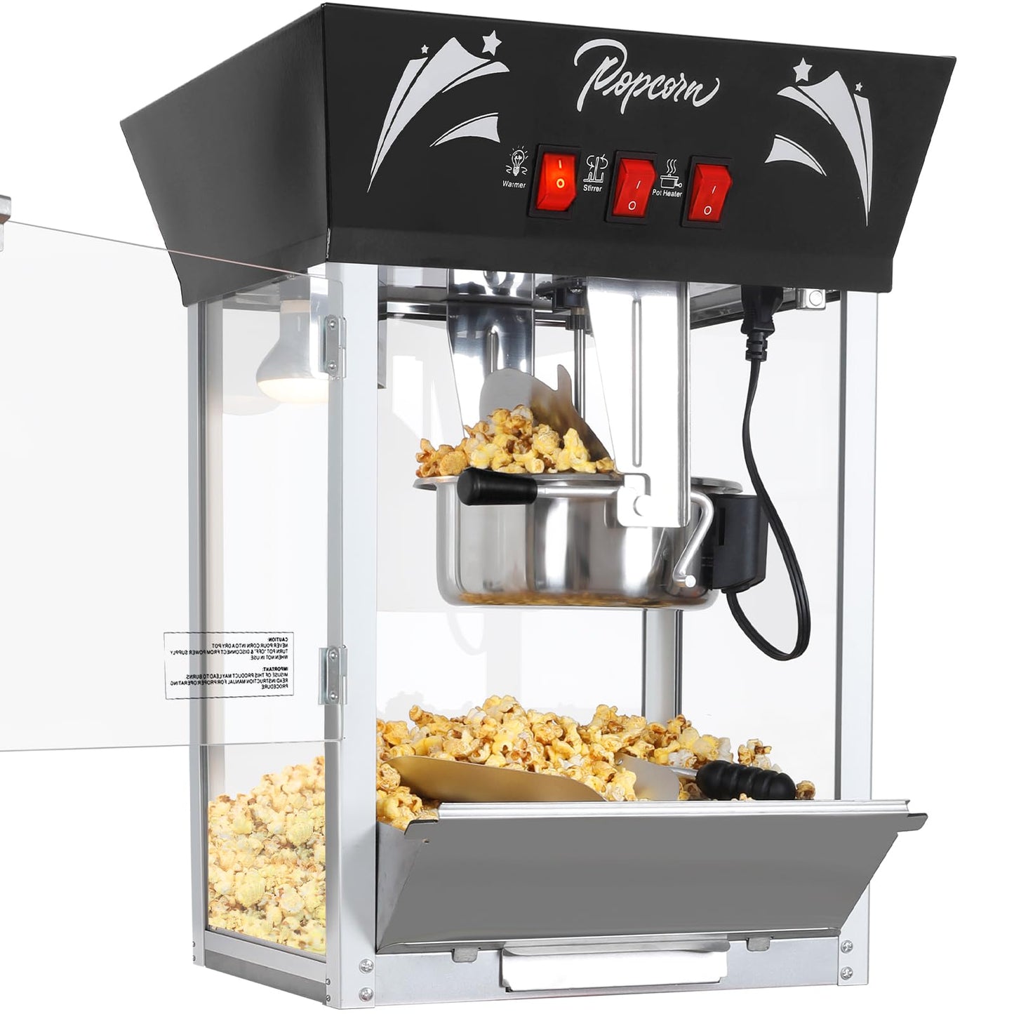 Popcorn Maker Machine,12 Ounce Kettle Stainless Steel Commercial Popcorn Machine with Tempered Glass,Warming Deck, 900W Countertop Popcorn Popper for Parties (Black, 12 Ounce)