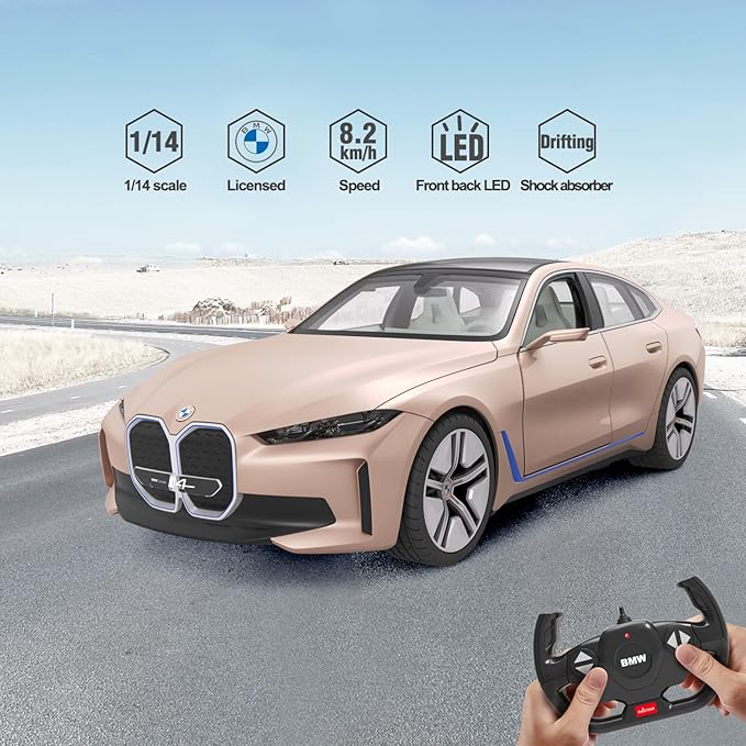 RASTAR BMW i4 Remote Control Car 1/14 BMW i4 Concept RC Toy Car Golden BMW Model Car Diecast for Kids Boys Adults