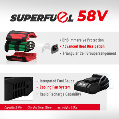 DCK 58V 26'' Cordless Hedge Trimmer, Brushless Bush Trimmer Dual-Action Blades, Variable Speeds, 5-Position 180° Rotating Handle, Anti-Vibration, 2.5Ah Battery & 5A Fast Charger Included