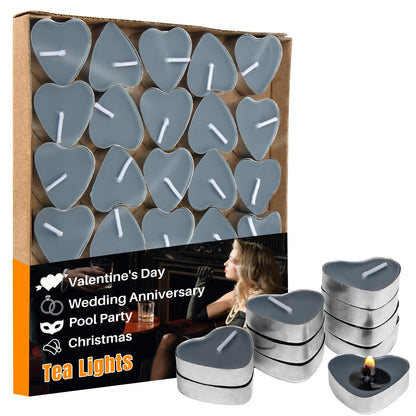 Tea Lights Candles- Pink Heart Shaped Tealight Candles - Soy Candle for Valentine, Dating, Weddings, Anniversaries, Candle Gift (Black)