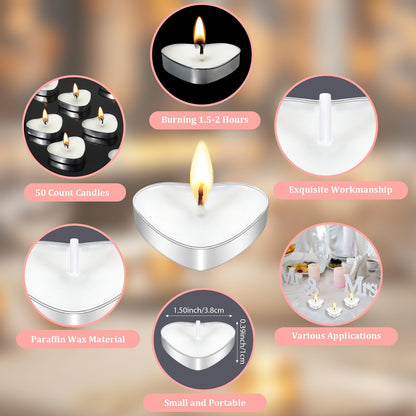 Wovnet 50 Sets Wedding Party Favors for Guests Bulk Including Heart Shaped Candles and Empty Matches Jars with Cork Top Thank You Cards and Organza Bags for Wedding Bridal Shower Party (Flower)