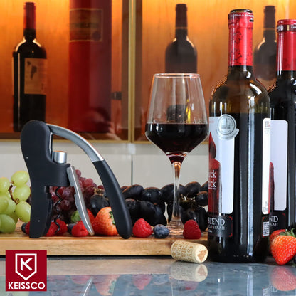 KEISSCO Wine Bottle Opener Manual Vertical Lever Corkscrew with Foil Cutter and Extra Spiral