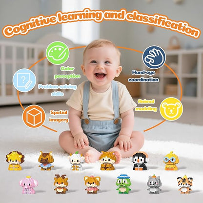 12 Pack Animals Building Block SetsMicro Mini Animals Party Favors for Kids Birthday Gift for Boy Girl(1691 Pieces)