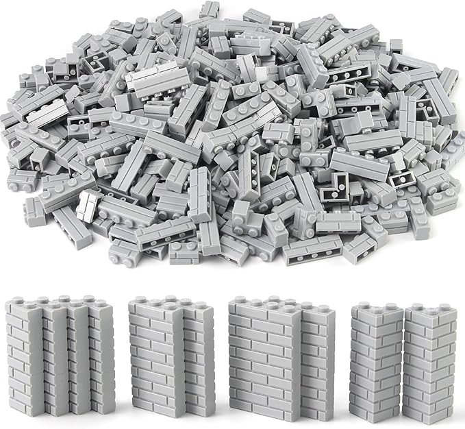 Feleph Masonry Bricks Set 450 Pcs Wall Building Accessories Diverse Creative Construction Bulk Parts and Pieces Classic Blocks Toy Compatible with Major Brands (Gray)