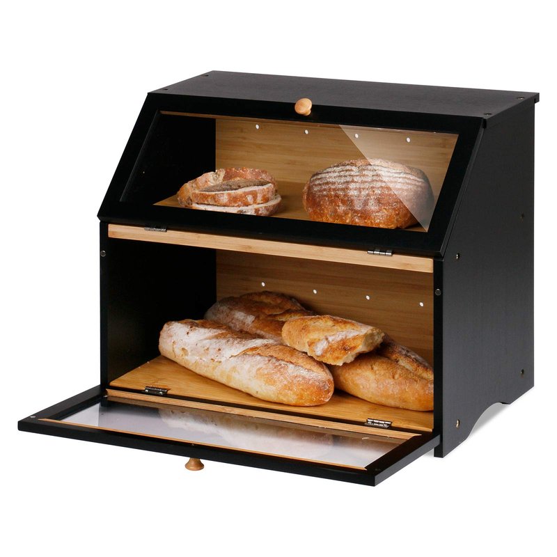 HOMEKOKO Double Layer Large Bread Box for Kitchen Counter, Wooden Large Capacity Bread Storage Bin (Rustic White)