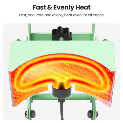 Hat Press Heat Machine for Caps with 2 Platens, Precise Temp&Timer Control, Hat Heat Press with Timer Auto Starter, Sublimation Hat Press for Trucker Hat & Iron on Vinyl, Heat Transfer (Light Green)